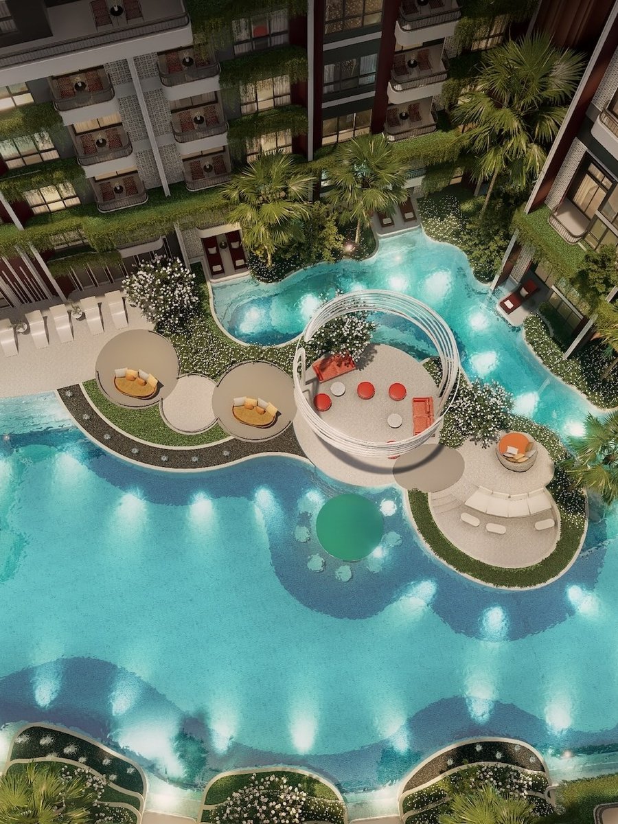 The Title Artrio — aerial view of the sculpted pool